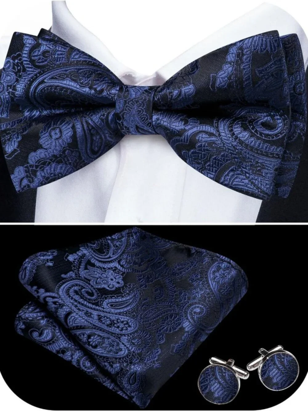 Elegant Paisley Striped Silk Bow Tie Set for Men - Pre-Tied, Formal Accessory